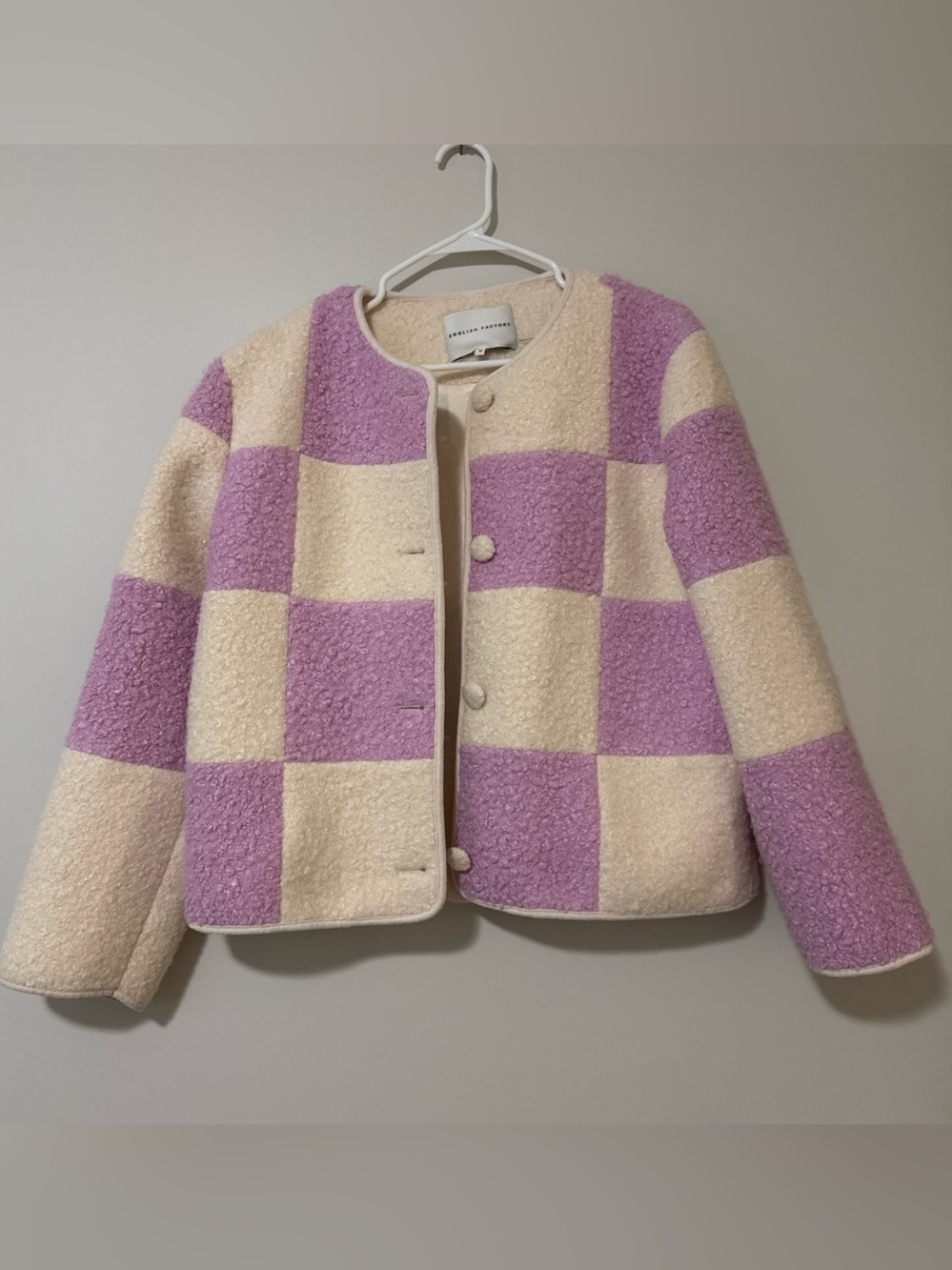 English Factory Lavender and Cream Checkerboard Pea Coat